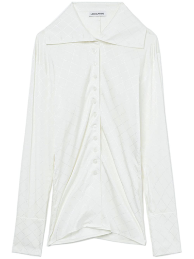 Low Classic Pointed-flat Collar Silk Shirt In 白色