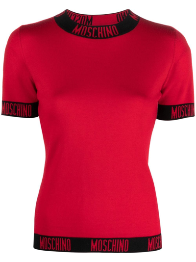 Moschino Logo-trim Knitted Top In Red