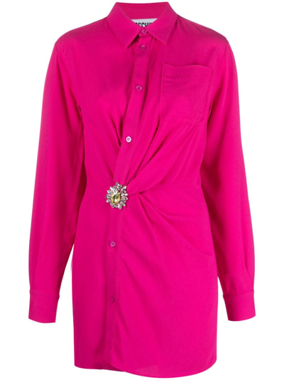 Moschino Off-centre Mini Shirtdress In Pink