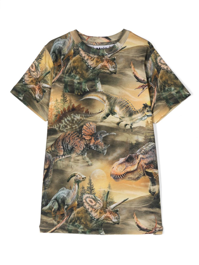 Molo Kids' Ralphie Dinosaur-print T-shirt In Yellow