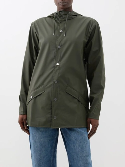 Rains Dark Green Hooded Rubberised Jacket