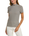 Anne Klein Geo Print Short Sleeve Mock Neck Top In Brown
