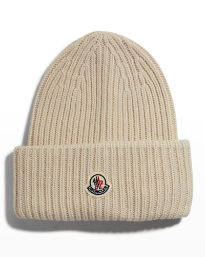Moncler Wool-cashmere Beanie Hat In Tan