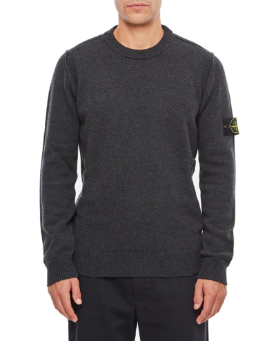 Stone Island Logo Patch Crewneck Knitted Jumper In Grey