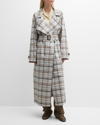 Loro Piana Bille Checked Belted Linen Trench Coat In F4ip Madras Mix B