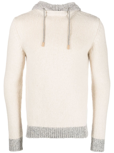 Eleventy Ribbed-knit Two-tone Hoodie In Neutrals