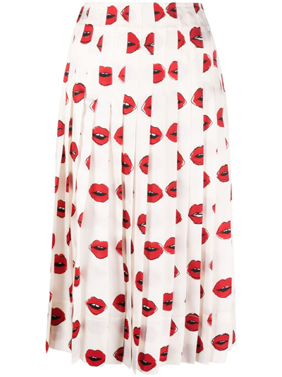 Khaite Tudi Lips-print Pleated Skirt In White