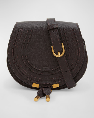 Chloé Brown Small Marcie Saddle Bag In Black
