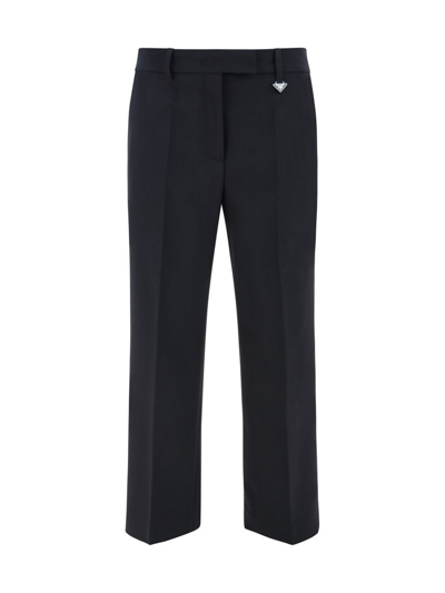 Prada Triangle Logo Plaque Charm Pleated Trousers In Black