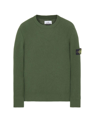 Stone Island Logo Patch Crewneck Knitted Jumper In Green