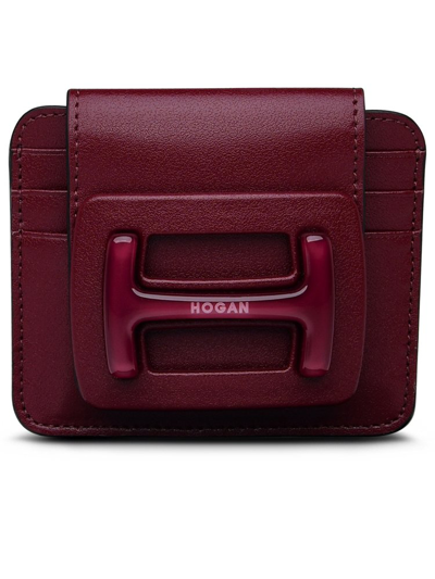Hogan Plexi Burgundy Leather Card Holder In Bordeaux