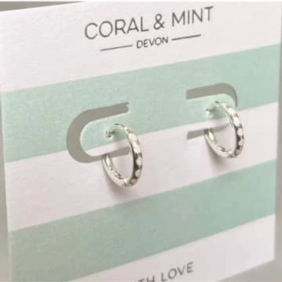 Coral & Mint Silver Plated Huggie Earrings With Enamel In Pink
