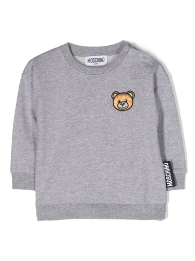 Moschino Babies' Teddy Bear-embroidered Cotton Sweatshirt In Grigio