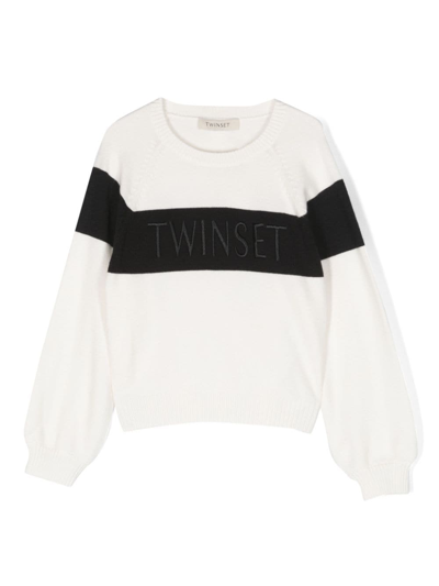 Twinset Logo-print Strioe-trim Jumper In White