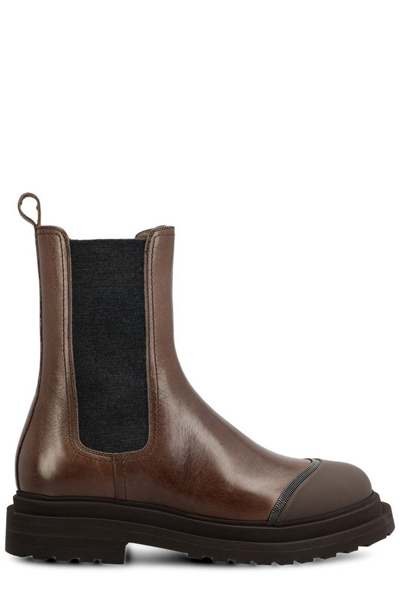 Brunello Cucinelli Rounded Toe Ankle Boots In Green