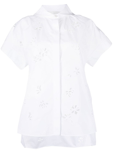 Jil Sander Perforated-detail Cotton Shirt In White