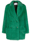 Stand Studio Zenni Double-breasted Faux Fur Coat In Green