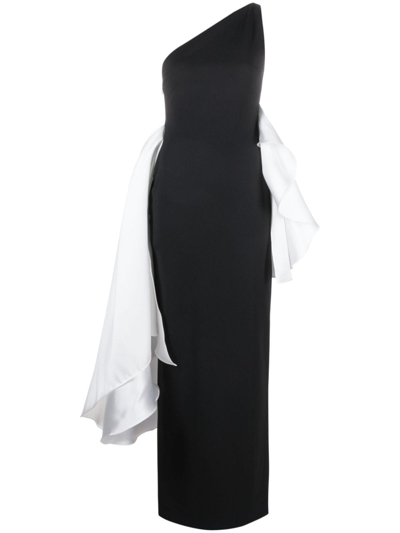 Solace London Black And Cream Calla One Shoulder Dress