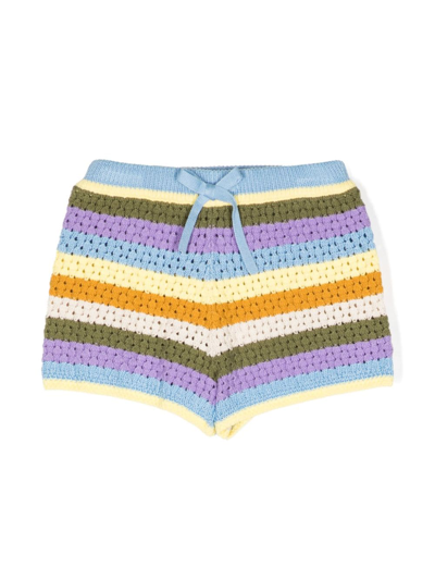 Zimmermann Kids' Halcyon Striped Cotton Shorts In Multicolour