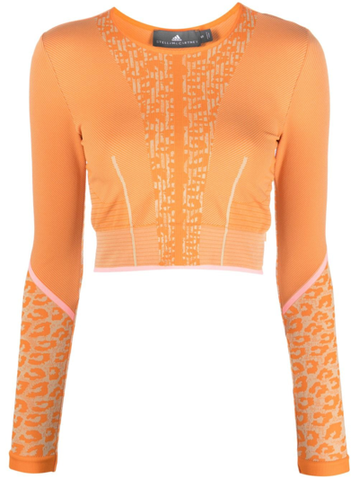 Adidas By Stella Mccartney Truestrength Seamless Long Sleeve Crop Top In Orange