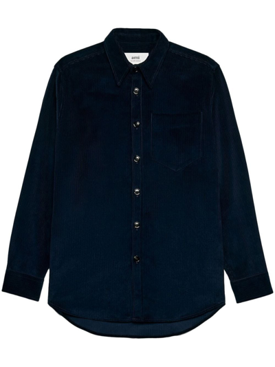 Ami Alexandre Mattiussi Classic-collar Corduroy Shirt Jacket In Blue