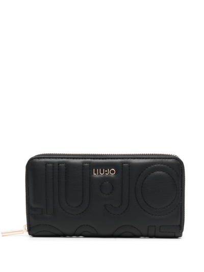 Liu •jo Logo-lettering Quilted Wallet In Black