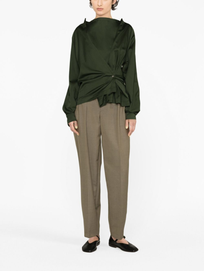 Lemaire Band-collar Asymmetric Cotton Shirt In Green