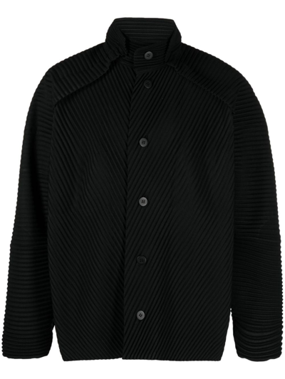 Issey Miyake Button-fastening Pleated Jacket In Blue