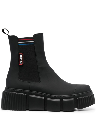 Pollini Wet Look Leather Chelsea Boots In Black