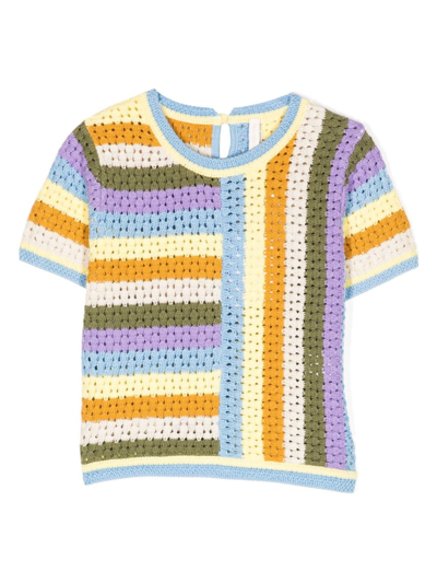 Zimmermann Kids' Halcyon Striped Knit Top In Multicolour