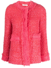 Charlott Round-neck Frayed Tweed Jacket In Pink