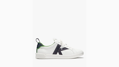 Kate Spade Signature Sneakers In True White/ Blazer Blue/ Ks Green