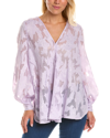 Donna Karan Floral Devore Tie-front Blouse In Purple