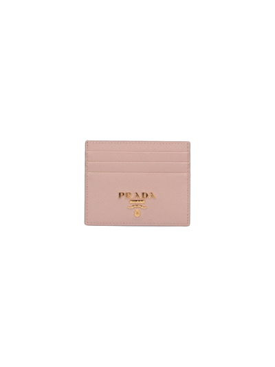 Prada Saffiano Leather Card Holder In Powder Pink