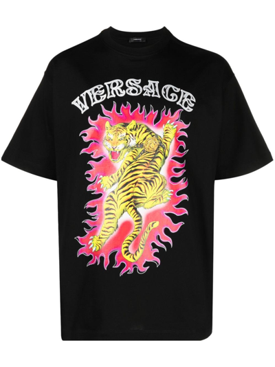 Versace Roar-print Cotton T-shirt In Black