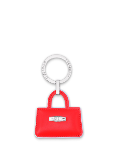 Longchamp `roseau Box` Key Ring In Red