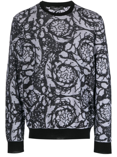 Versace Baroque Motif Crewneck Knitted Sweater In Black