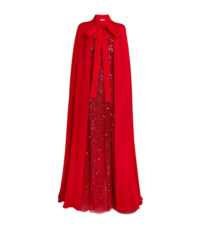 Elie Saab Sequin Tulle Cape Gown In Multi