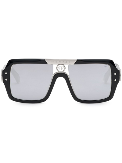Philipp Plein Square Logo-print Sunglasses In Schwarz