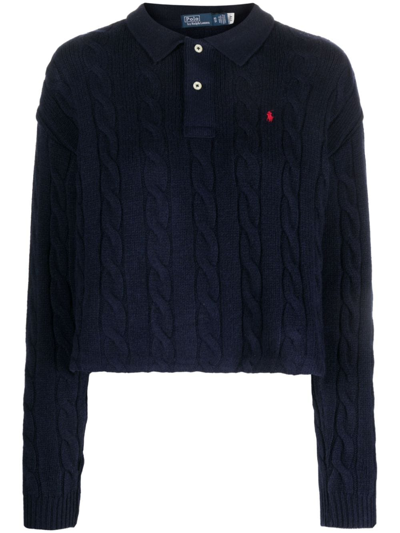 Polo Ralph Lauren Cropped Knit Polo Jumper In Blue