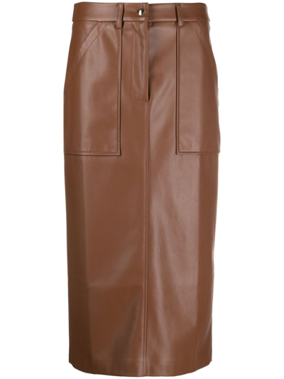 Semicouture Faux-leather Pencil Skirt In Braun
