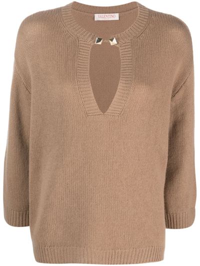 Valentino Rockstud-embelished Cashmere Jumper In Braun