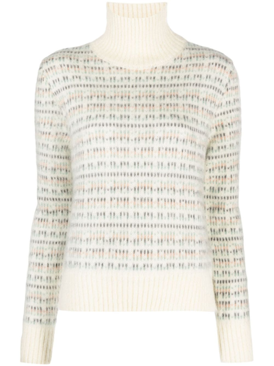 Alysi Patterned Intarsia-knit High-neck Jumper In Nude