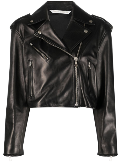 Palm Angels Zip-up Leather Jacket In ブラック