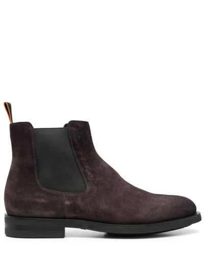 Santoni Round-toe Suede Ankle Boots In Brown