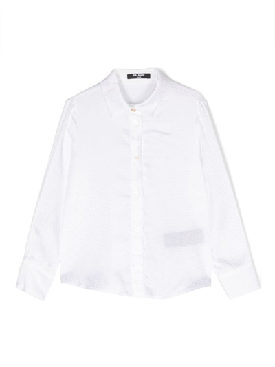 Balmain Kids' Jacquard Logo-motif Shirt In White