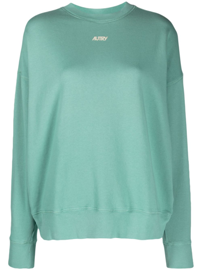 Autry Logo-print Cotton Sweatshirt In Light Green