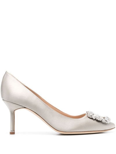 Manolo Blahnik Hangisi 70mm Crystal-embellished Pumps In Grau