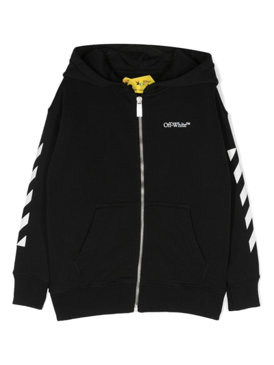 Off-white Logo-print Zip-up Hoodie In Schwarz