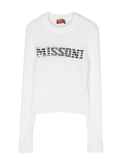 Missoni Logo-embroidered Wool Jumper In Weiss